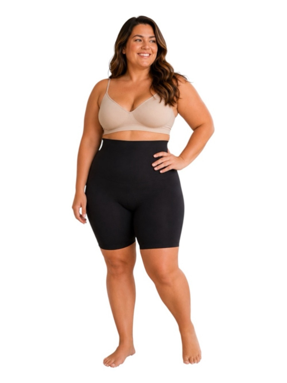 SPANX Sculpt Power Series High Waisted Mid Thigh Shorts 1X Black Compression - Picture 1 of 6